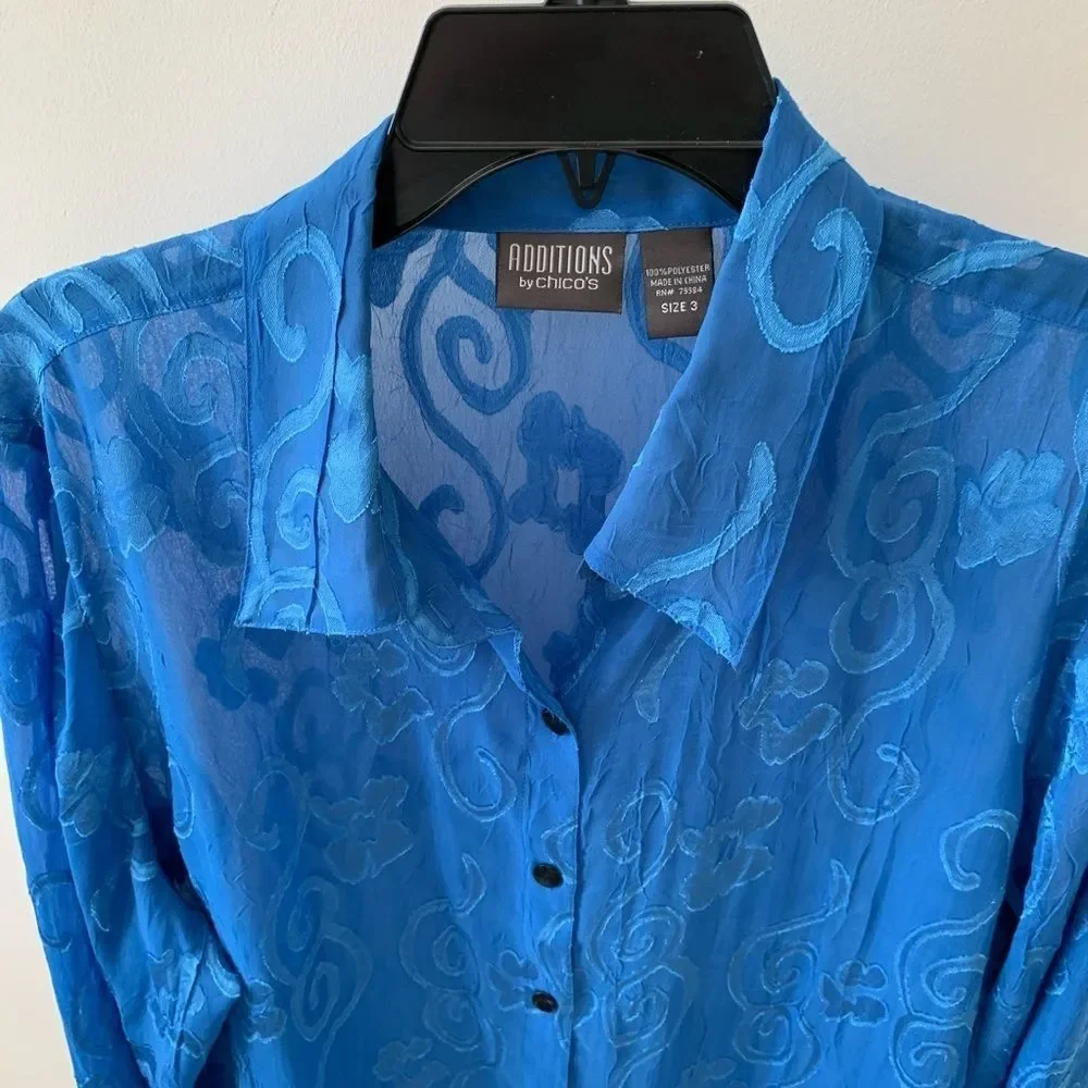 Additions by Chico’s Sz 3 (XL-16) Blue long sleeve - Picture 3 of 5